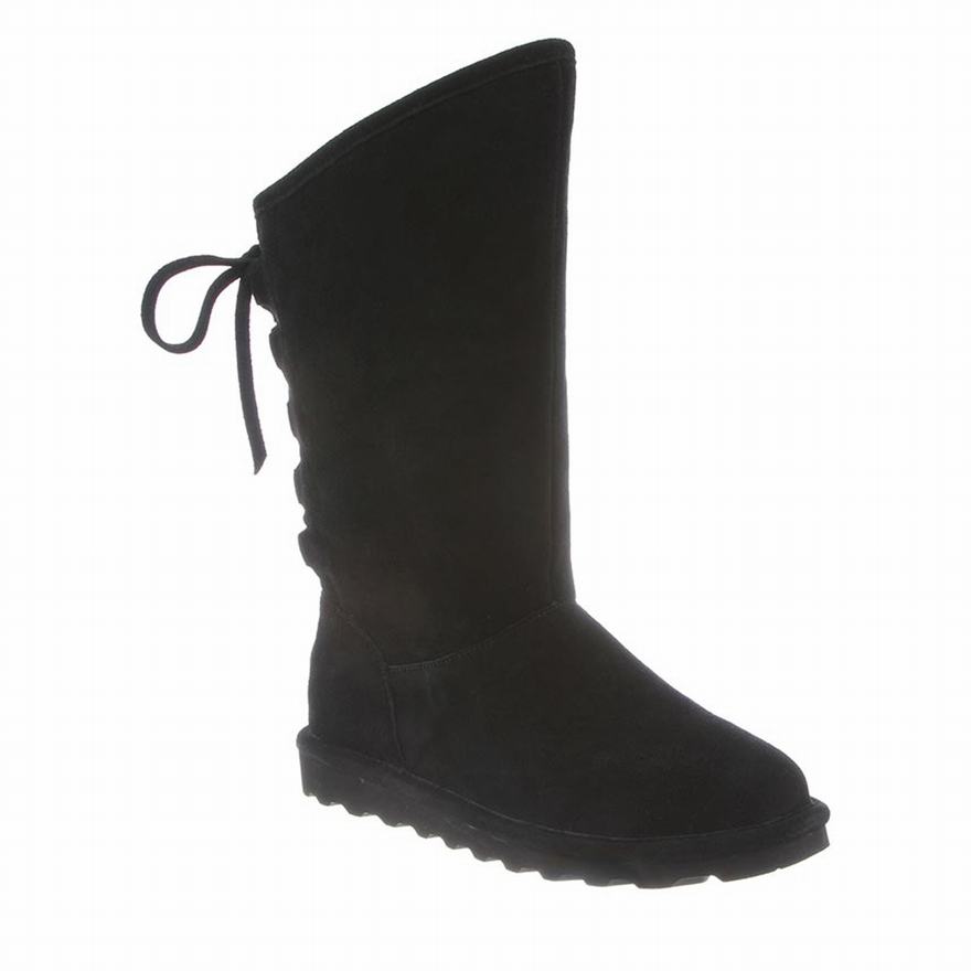 Bearpaw Phylly Wide Tall Boots UK - Women's Boots Black ||YECITH-384||